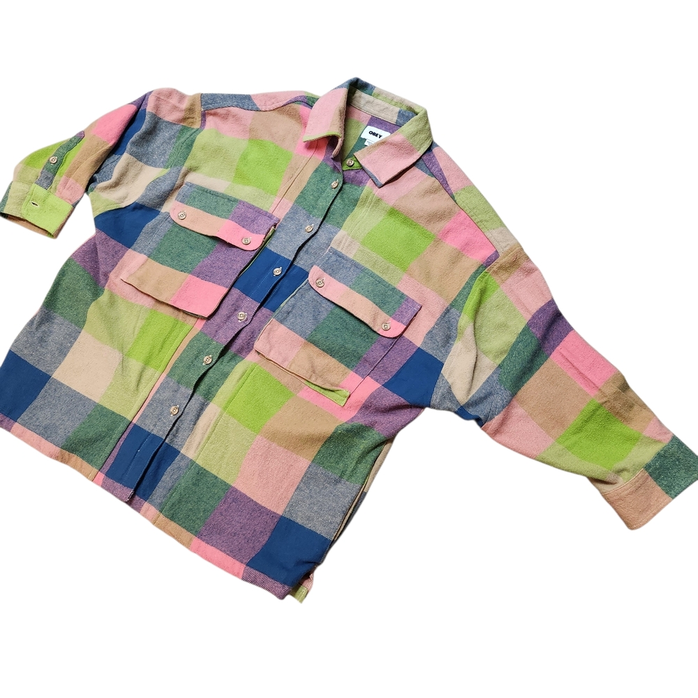 Super Boxy Baggy Obey Multicolor Plaid Shirt Y2k